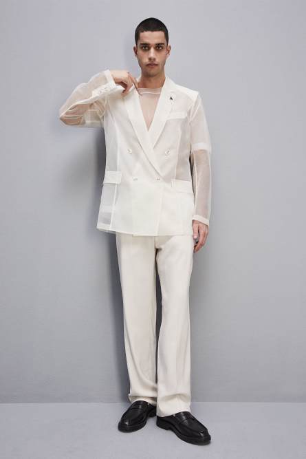 Chaqueta recta de doble botonadura sin forro, Beige