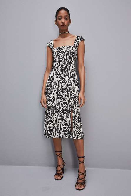 Patterned jersey midi dress, Black, White, Patrizia Pepe