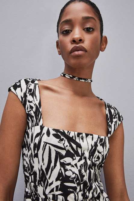 Patterned jersey midi dress, Black, White, Patrizia Pepe