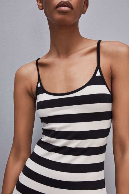 Abito slim jersey con bretelle in cotone, Bianco, Nero, Patrizia Pepe