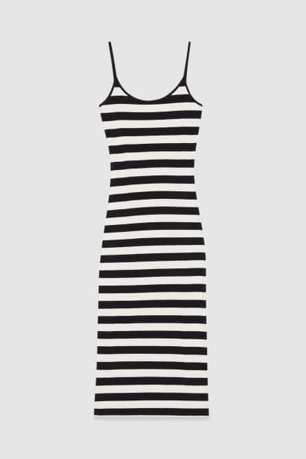 Abito slim jersey con bretelle in cotone, Bianco, Nero, Patrizia Pepe