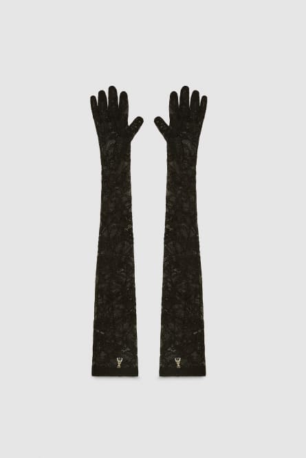 Guntes largos de encaje elástico, Negro