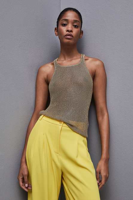 Mesh top with metal effect, Gold, Patrizia Pepe