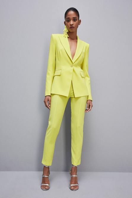 Slim cigarette pants in sabl&egrave; crepe fabric, Yellow, Patrizia Pepe