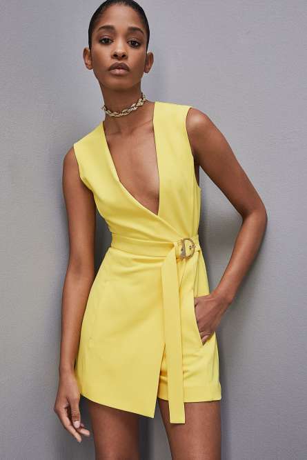 Sleeveless jumpsuit in fluid twill, Yellow, Patrizia Pepe