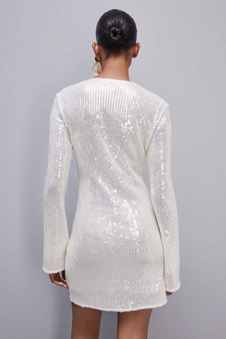 Abito all-over con paillettes in tulle stretch ESSENTIAL, Bianco, Patrizia Pepe
