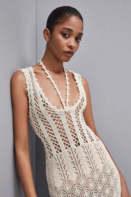 Crochet-effect dress made of recycled nylon, White, Patrizia Pepe