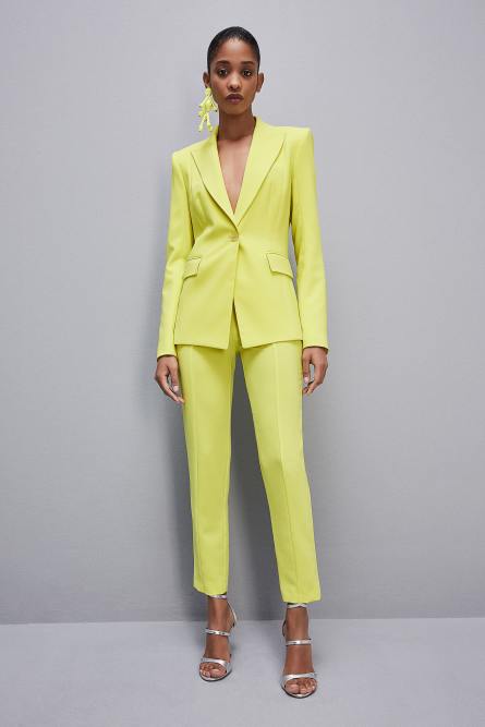 Einknopf-Blazer aus Sabl&eacute;-Cr&ecirc;pe, Gelb, Patrizia Pepe