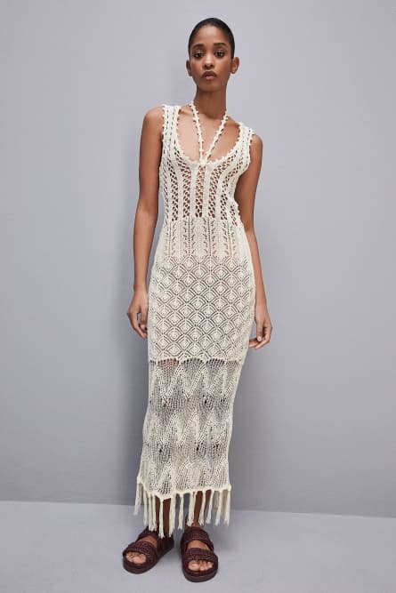 Crochet-effect dress made of recycled nylon, White, Patrizia Pepe