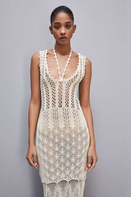 Crochet-effect dress made of recycled nylon, White, Patrizia Pepe
