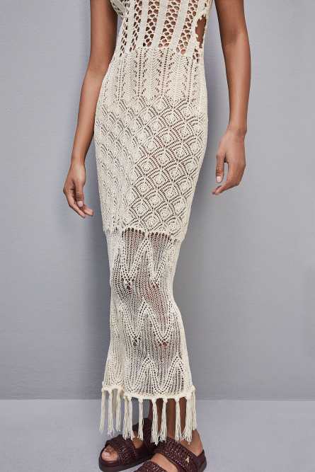 Crochet-effect dress made of recycled nylon, White, Patrizia Pepe