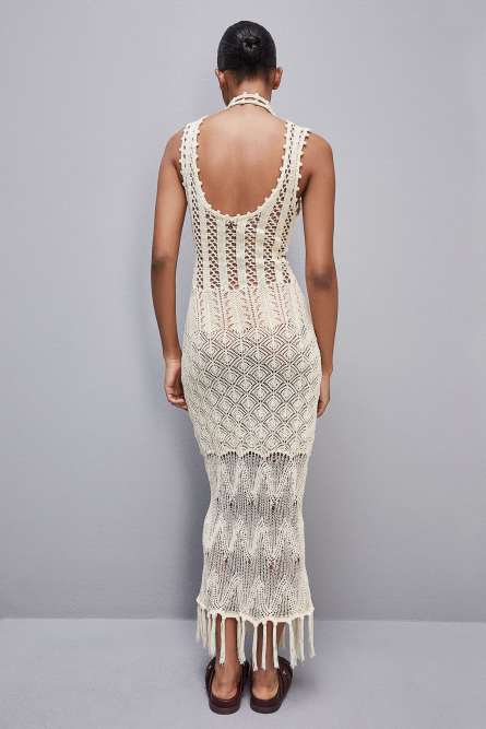 Crochet-effect dress made of recycled nylon, White, Patrizia Pepe