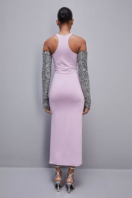 Slim dress in jersey with Fly rhinestones, Purple, Patrizia Pepe