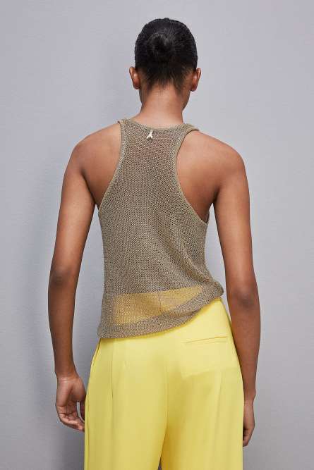 Mesh top with metal effect, Gold, Patrizia Pepe