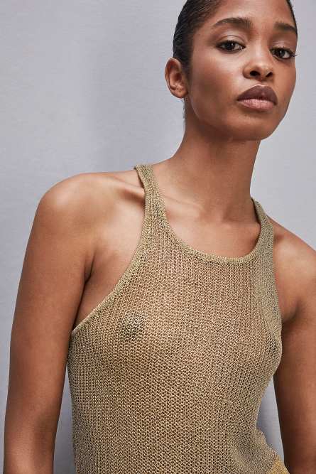 Mesh top with metal effect, Gold, Patrizia Pepe
