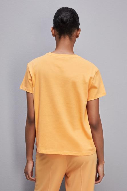 Short-sleeved t-shirt with logo in organic cotton, Orange, Patrizia Pepe