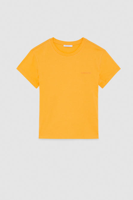 Short-sleeved t-shirt with logo in organic cotton, Orange, Patrizia Pepe