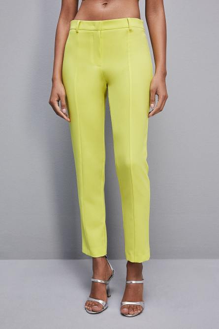 Slim cigarette pants in sabl&egrave; crepe fabric, Yellow, Patrizia Pepe