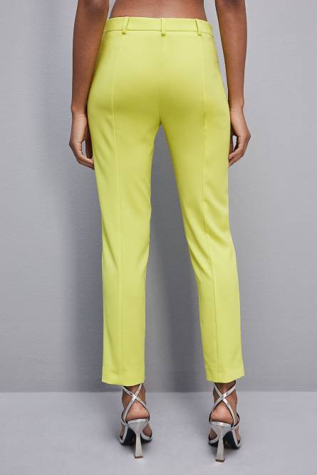 Slim cigarette pants in sabl&egrave; crepe fabric, Yellow, Patrizia Pepe