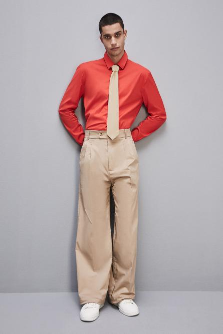 Fitted shirt without pleats in viscose twill, Red, Patrizia Pepe