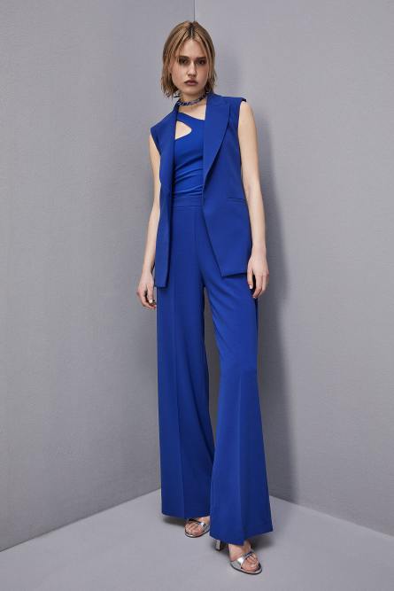 Top &agrave; encolure asym&eacute;trique en jersey ESSENTIAL, Bleu, Patrizia Pepe