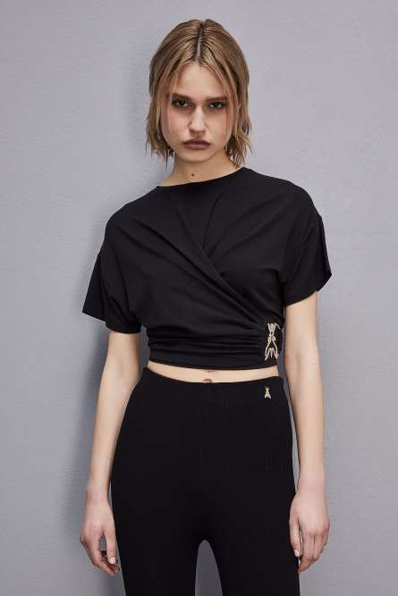 Short sleeve shirt with new rhinestone Fly, Black, Patrizia Pepe