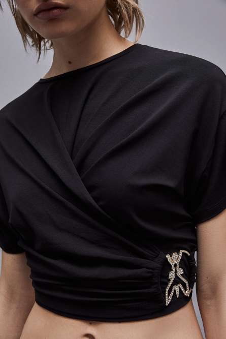 Short sleeve shirt with new rhinestone Fly, Black, Patrizia Pepe