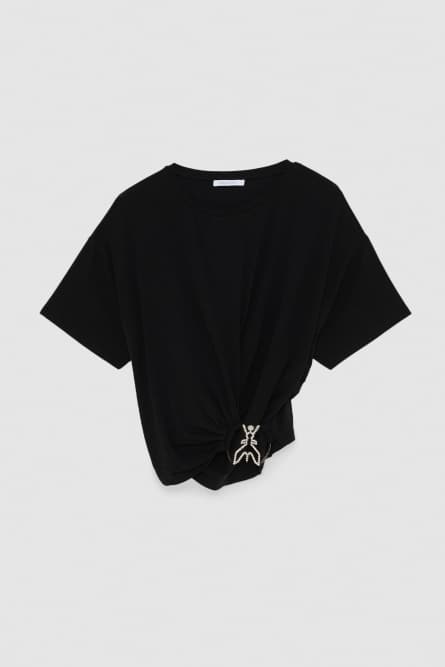 Short sleeve shirt with new rhinestone Fly, Black, Patrizia Pepe