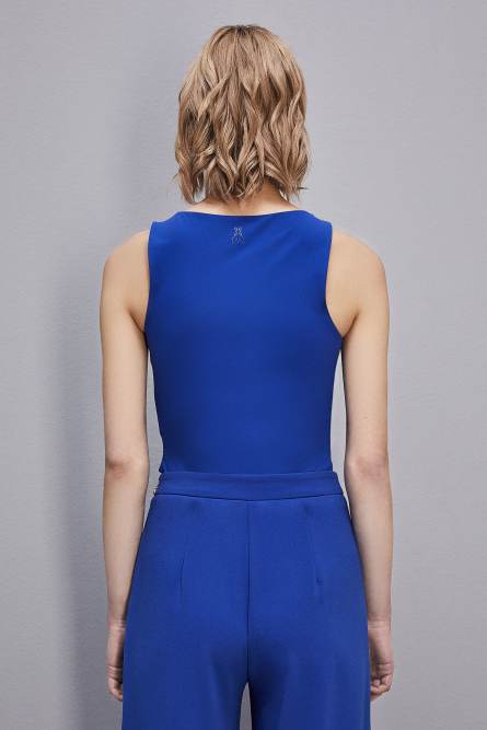 Top &agrave; encolure asym&eacute;trique en jersey ESSENTIAL, Bleu, Patrizia Pepe