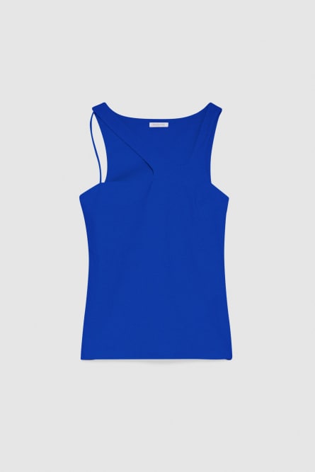 Top &agrave; encolure asym&eacute;trique en jersey ESSENTIAL, Bleu, Patrizia Pepe