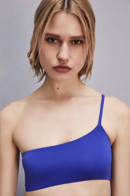 One-shoulder bikini top, Blue, Patrizia Pepe
