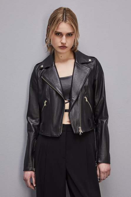 Black Leather biker jacket | Patrizia Pepe