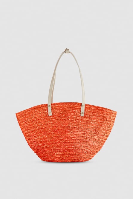 Wide braided straw shopping bag, Orange, Patrizia Pepe