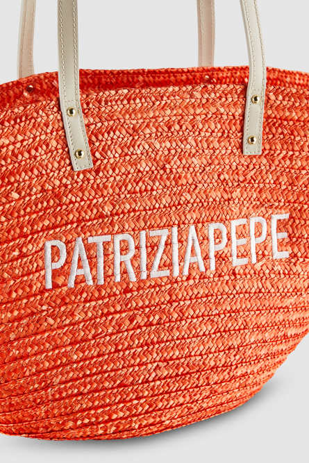 Wide braided straw shopping bag, Orange, Patrizia Pepe
