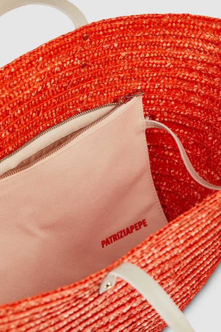 Wide braided straw shopping bag, Orange, Patrizia Pepe
