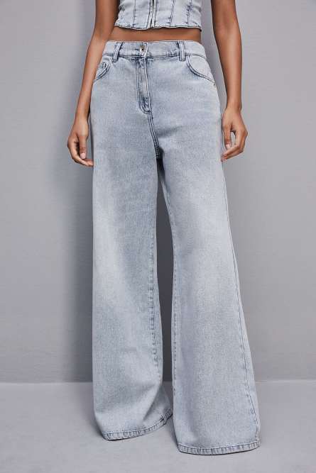 Jean oversize à taille basse en tissu denim, Bleu Ciel, Patrizia Pepe