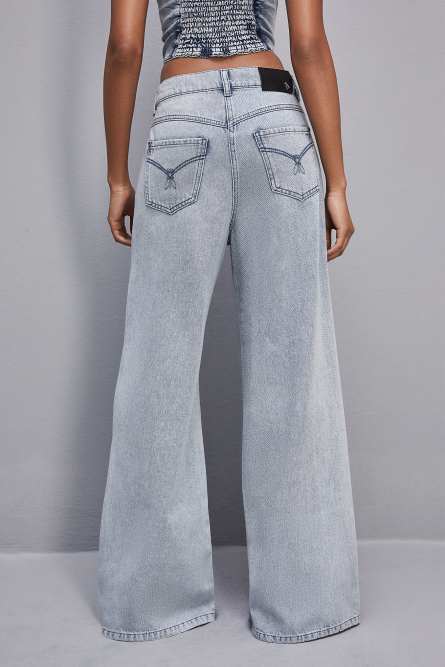 Jean oversize à taille basse en tissu denim, Bleu Ciel, Patrizia Pepe