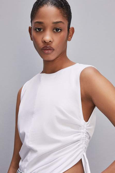 T-shirt senza maniche con coulisse, Bianco, Patrizia Pepe