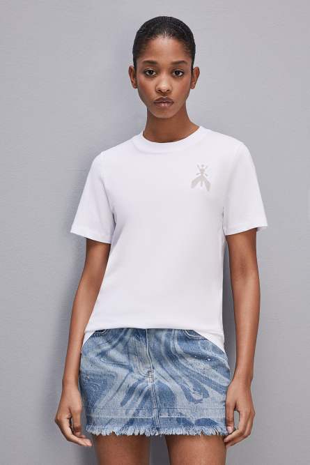 T-shirt maniche corte patch Fly in cotone, Bianco, Patrizia Pepe