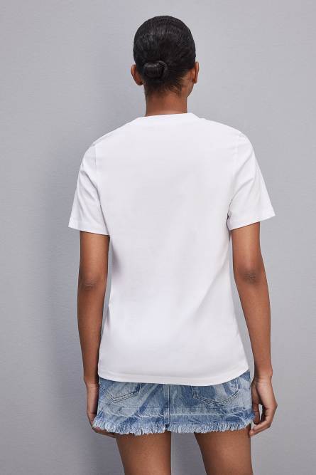 T-shirt maniche corte patch Fly in cotone, Bianco, Patrizia Pepe