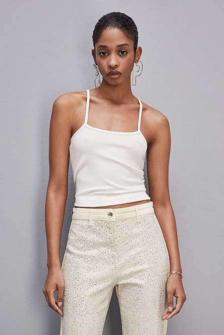 Canotta a costine in viscosa ESSENTIAL, Bianco, Patrizia Pepe