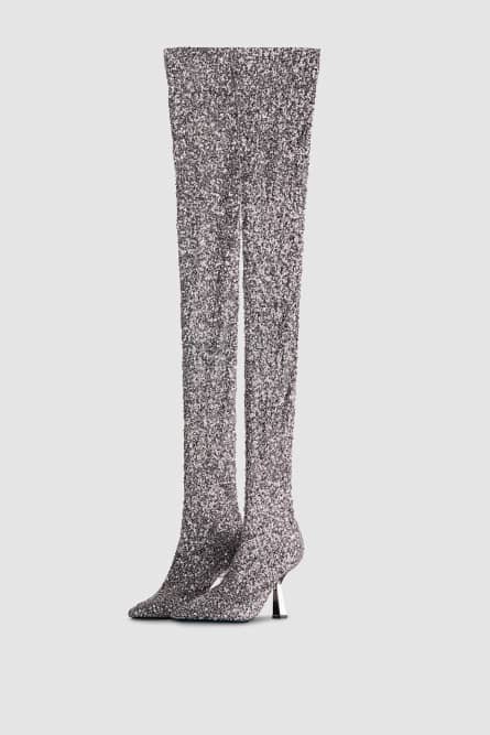 Pailletten-Stiefel mit Absatz, Silber, Patrizia Pepe