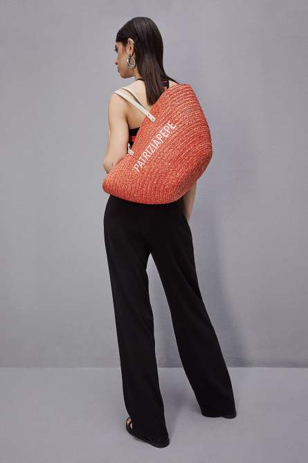 Wide braided straw shopping bag, Orange, Patrizia Pepe