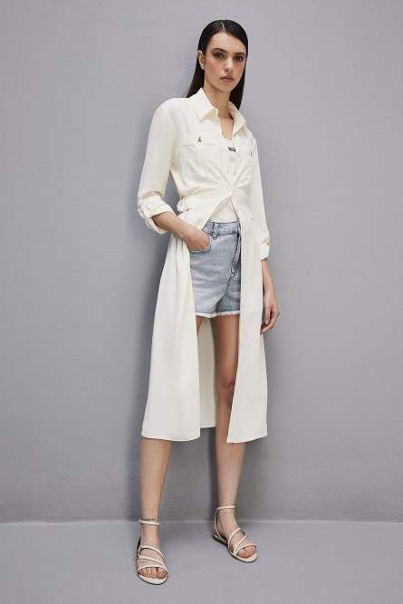 Long-sleeved chemisier dress, White, Patrizia Pepe