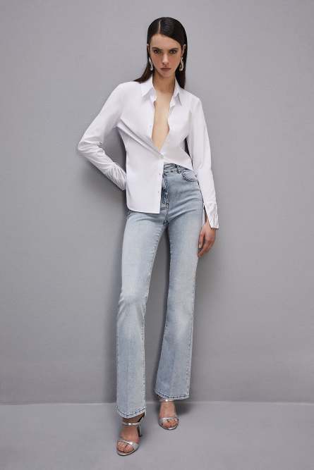 Cotton shirt with rhinestones, White, Patrizia Pepe