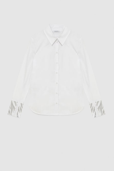 Cotton shirt with rhinestones, White, Patrizia Pepe