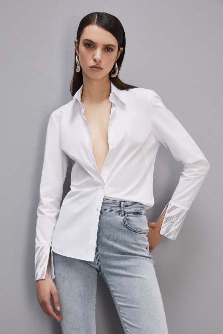 Cotton shirt with rhinestones, White, Patrizia Pepe