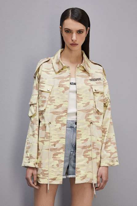 Oversize&apos;owa kurtka camouflage, Wzór Moro, Biały, Patrizia Pepe