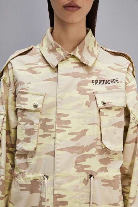 Oversize&apos;owa kurtka camouflage, Wzór Moro, Biały, Patrizia Pepe