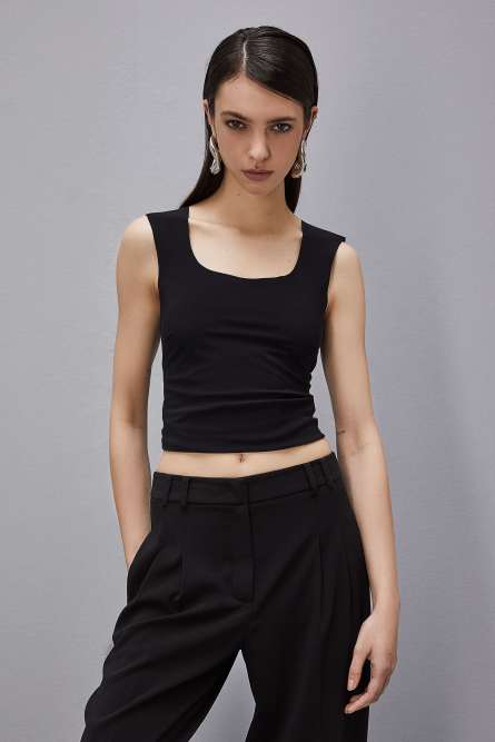 Top canotta in jersey stretch, Nero, Patrizia Pepe